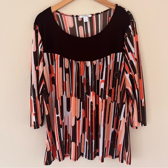 Dress Barn Tops - Dress Barn Womens Vintage Top 1X 3/4 Sleeves Abstract Mod Retro MCM Boho 90s Art